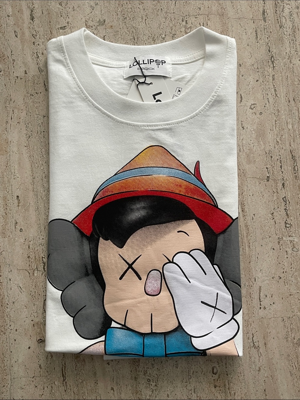LOLLIPOP BANGKOK White Pinocchio & Jiminy Criket Print T- Shirt 100% Cotton XL